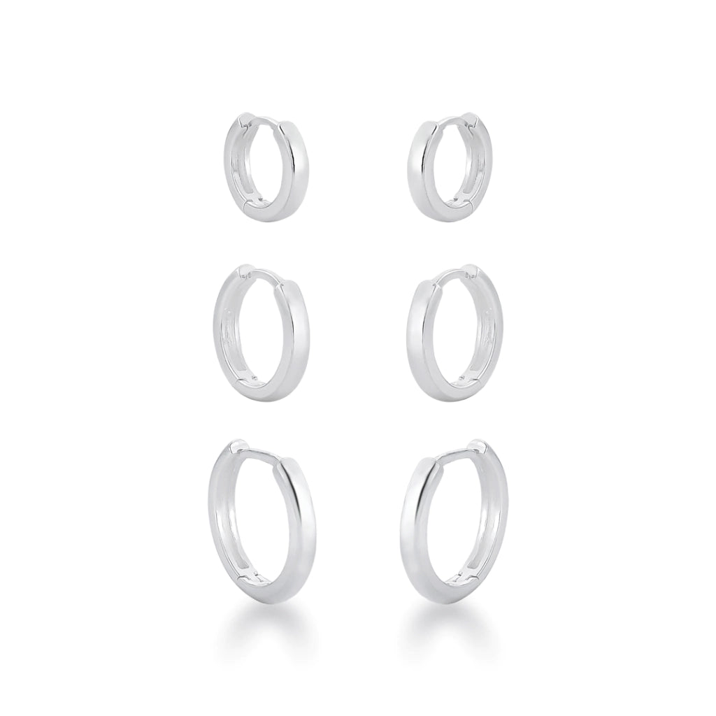Trio de Argolinhas Lisas em Prata 925