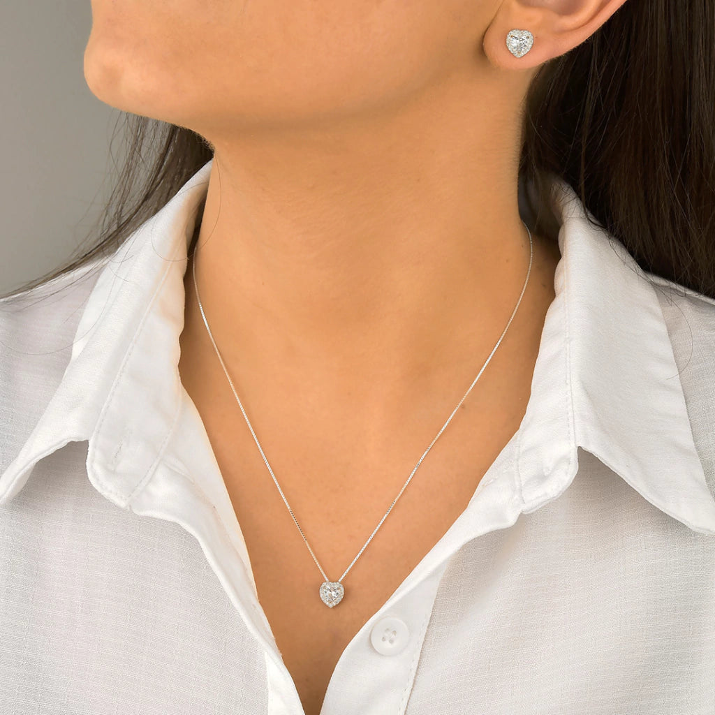 Conjunto Prata 925 Coração Cristal Cravejado
