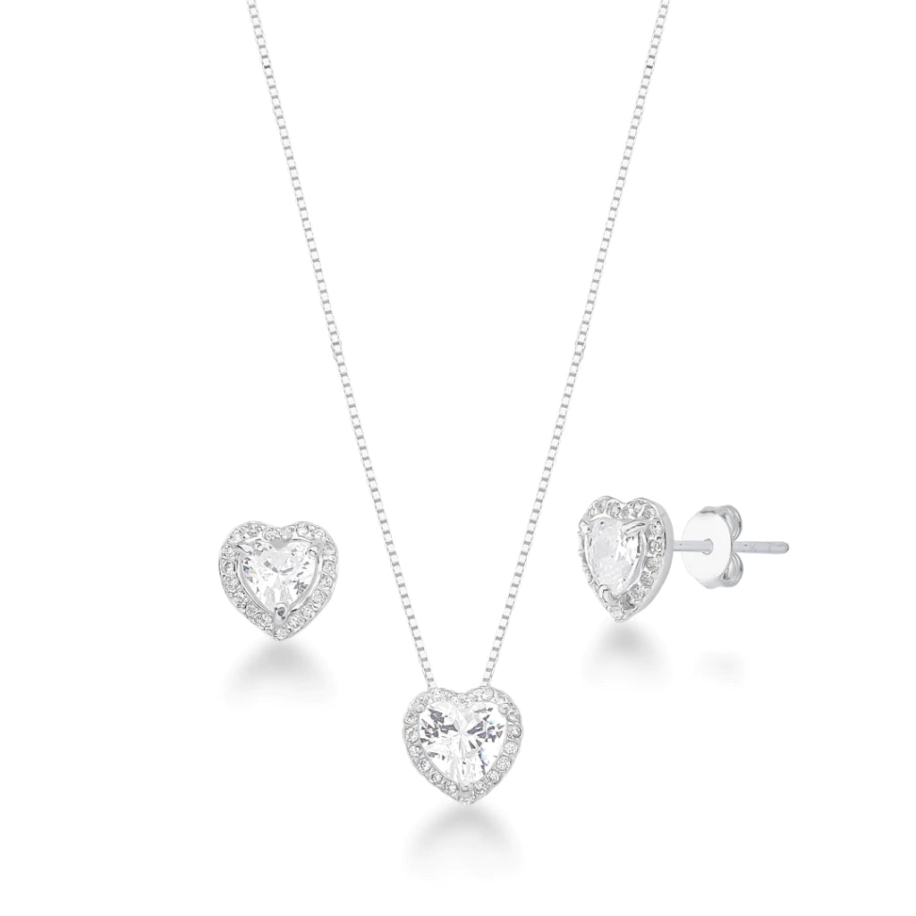 Conjunto Prata 925 Coração Cristal Cravejado