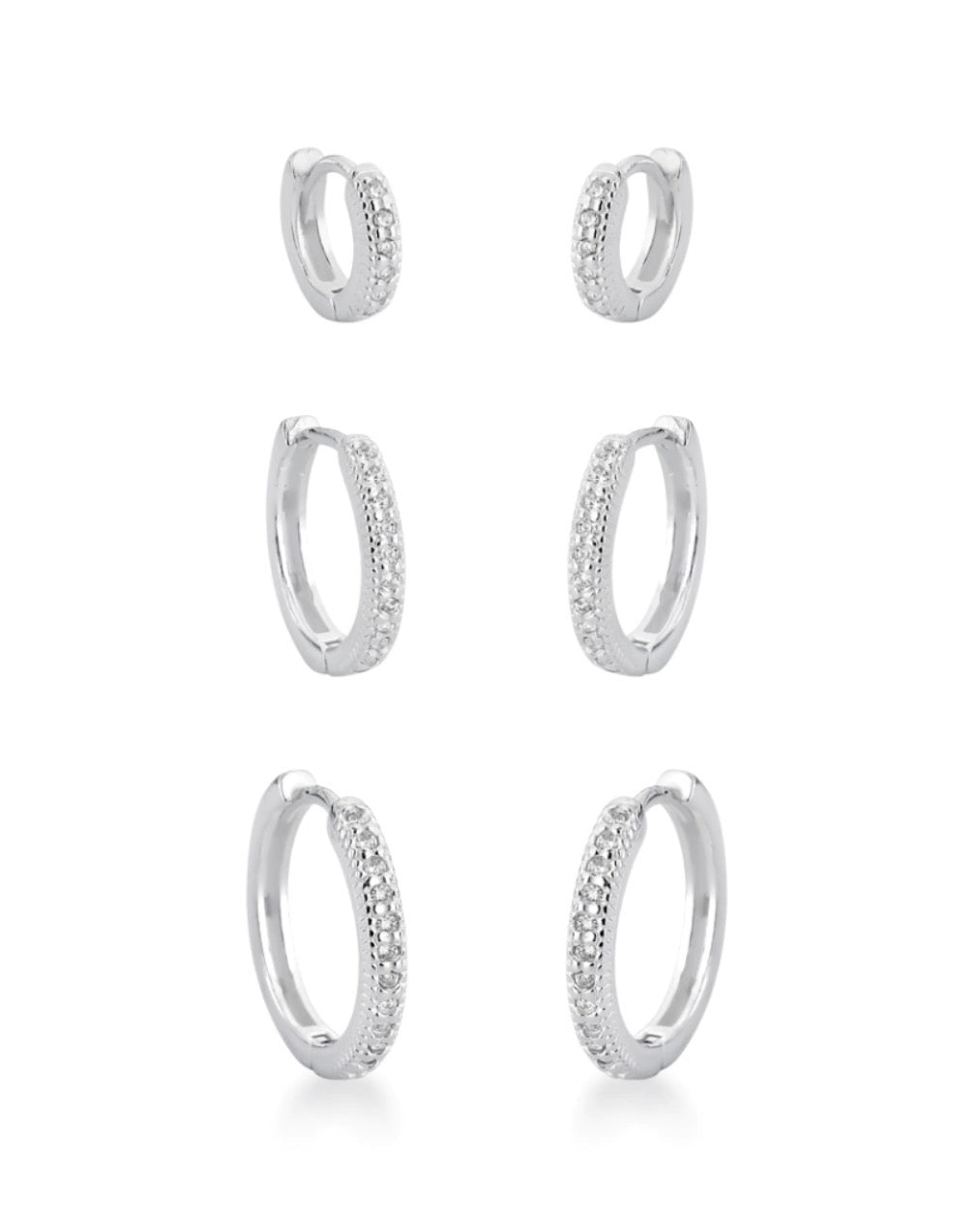 Trio de Argolas Cravejadas Slim em Prata 925