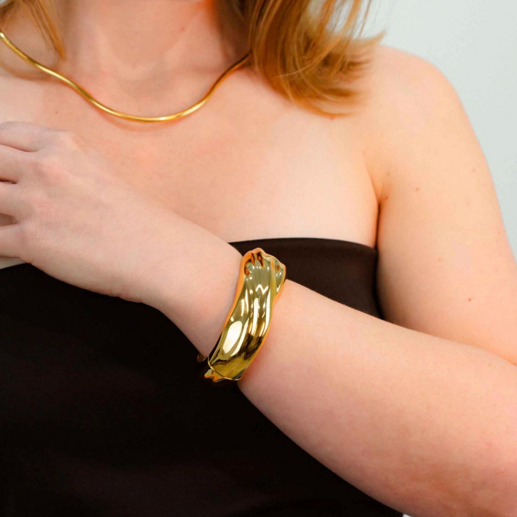 Bracelete Orgânico Dourado GG Banhado a Ouro
