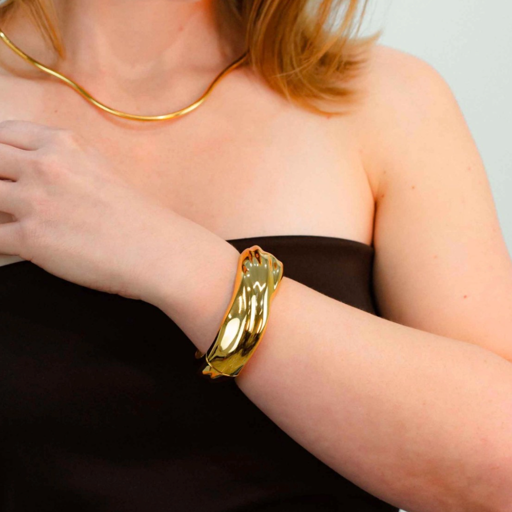 Bracelete Orgânico Dourado GG Banhado a Ouro