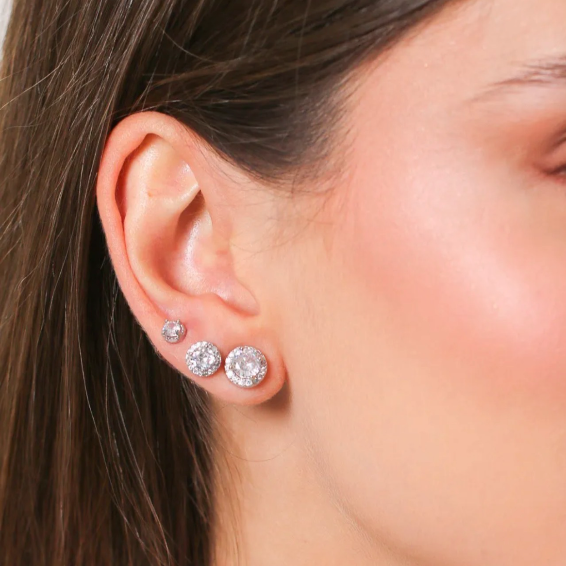 Trio Ponto de Luz com Zircônia em Ródio Branco