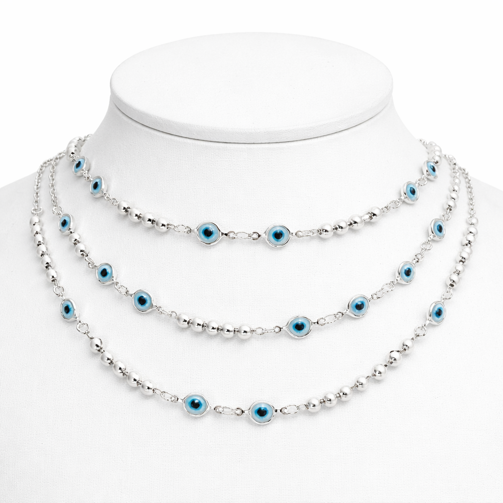 Choker em Prata 925 com Bolinhas e Olho Grego