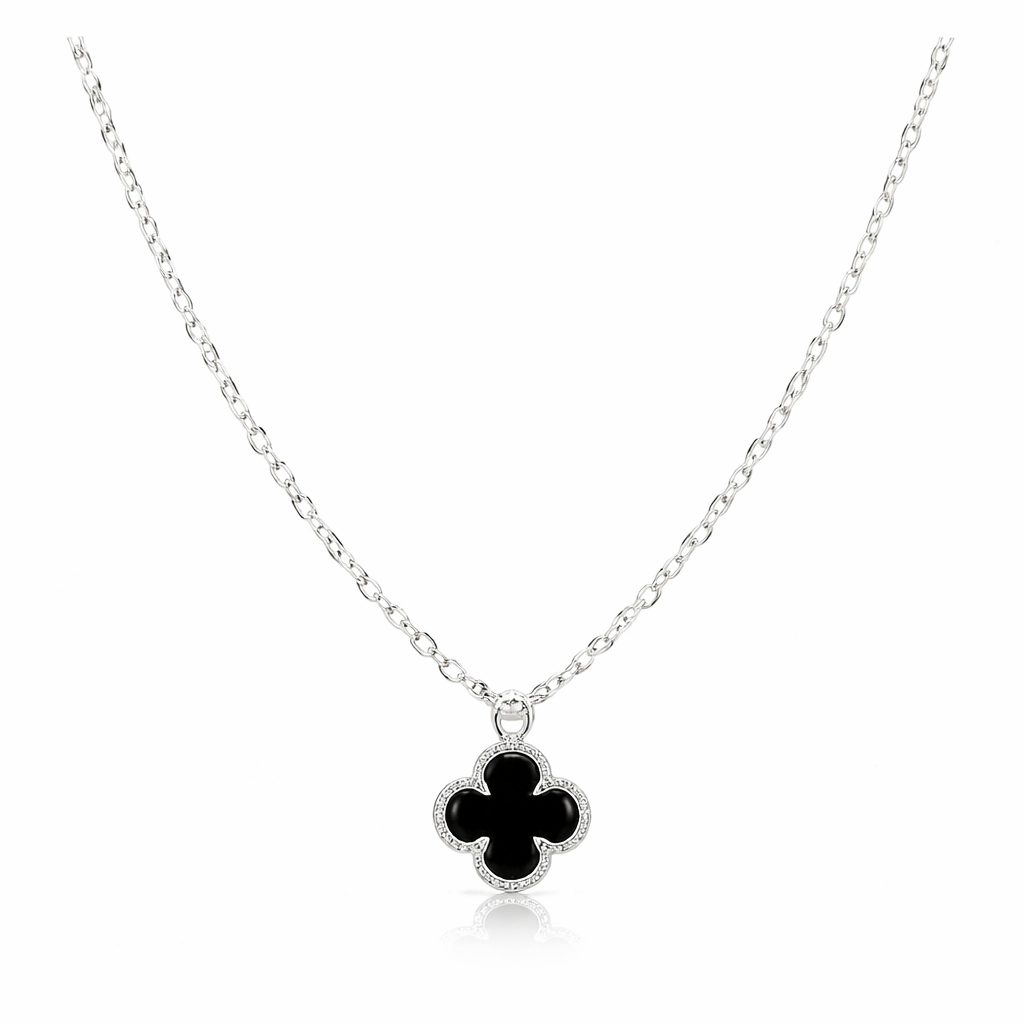 Colar Trevo Preto em Prata 925