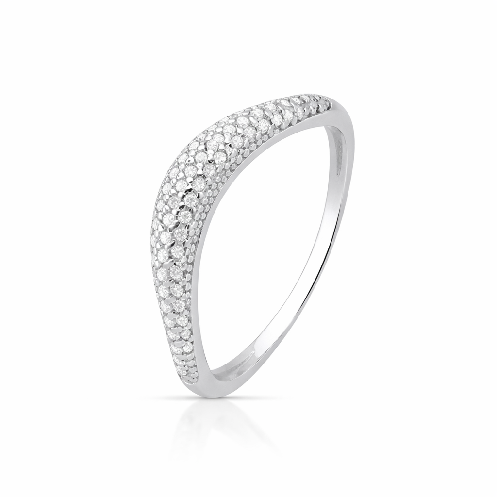 Anel Ondulado em Prata 925 com Zircônias Cravejadas