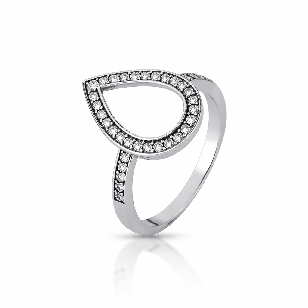 Anel Gota Vazada em Prata 925 com Zircônias Cravejadas