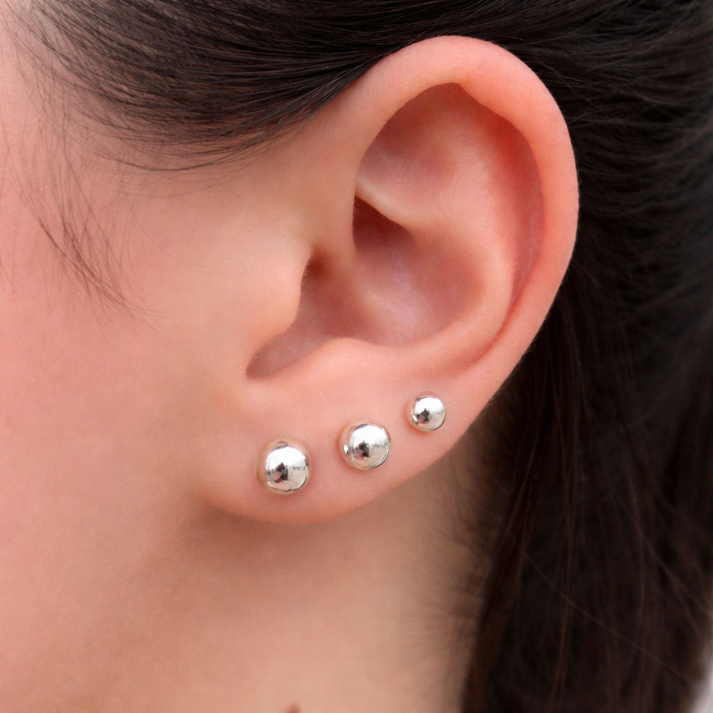 Trio de Brincos Bolinha em Prata 925