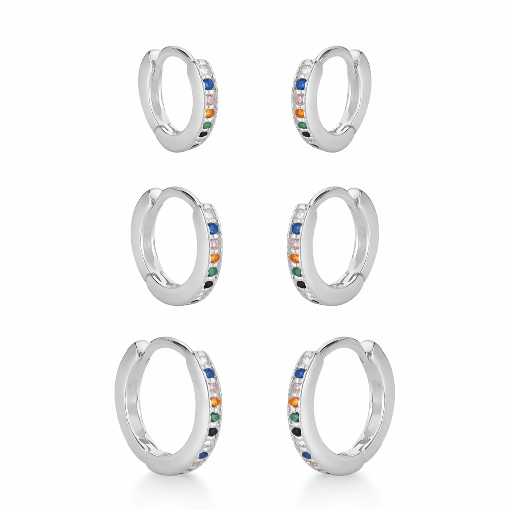 Trio de Argolinhas Cravejadas com Zircônias