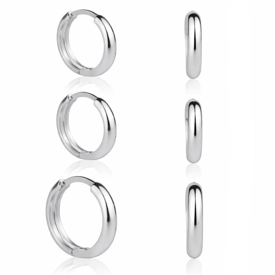 Trio de Argolinhas Lisas em Prata 925