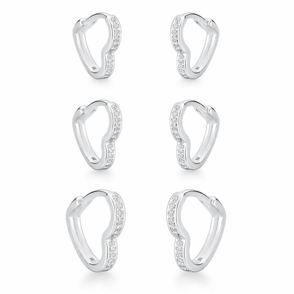 Trio de Brincos Coração Cravejado com Zircônia