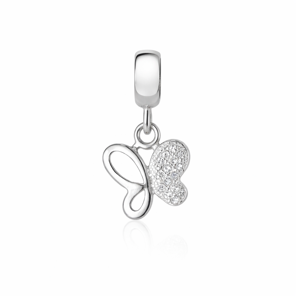 Berloque Borboleta Vazada e Cravejada