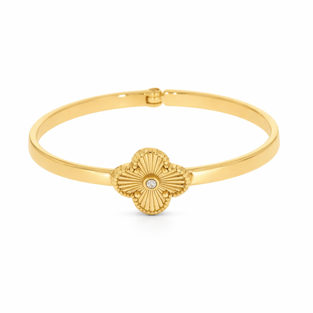 Bracelete Trevo Dourado Banhado a Ouro