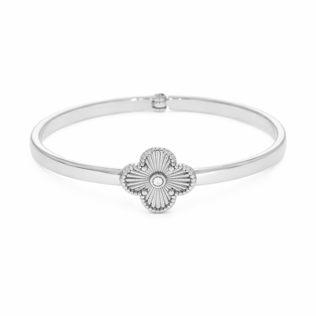 Bracelete Trevo em Ródio Branco