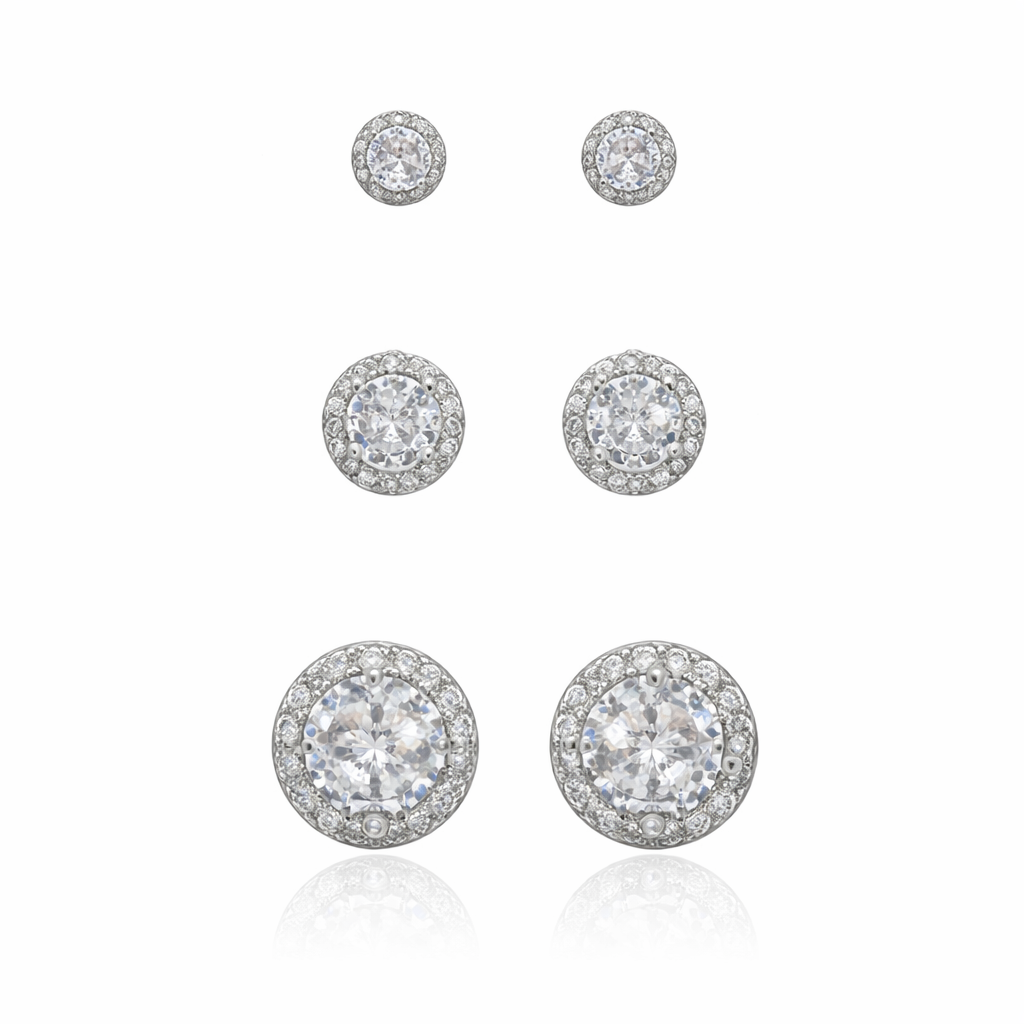 Trio Ponto de Luz com Zircônia em Ródio Branco