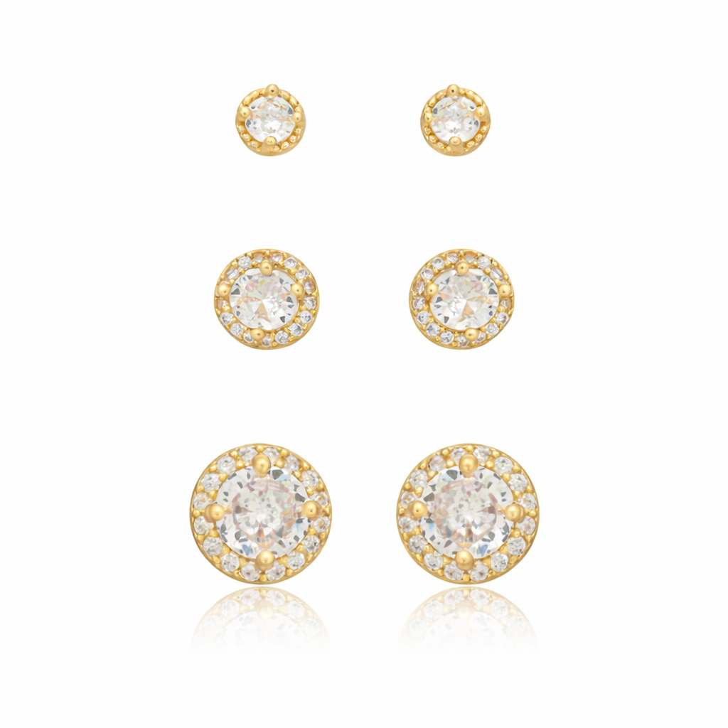 Trio Ponto de Luz Cravejado em Banho Ouro 18k