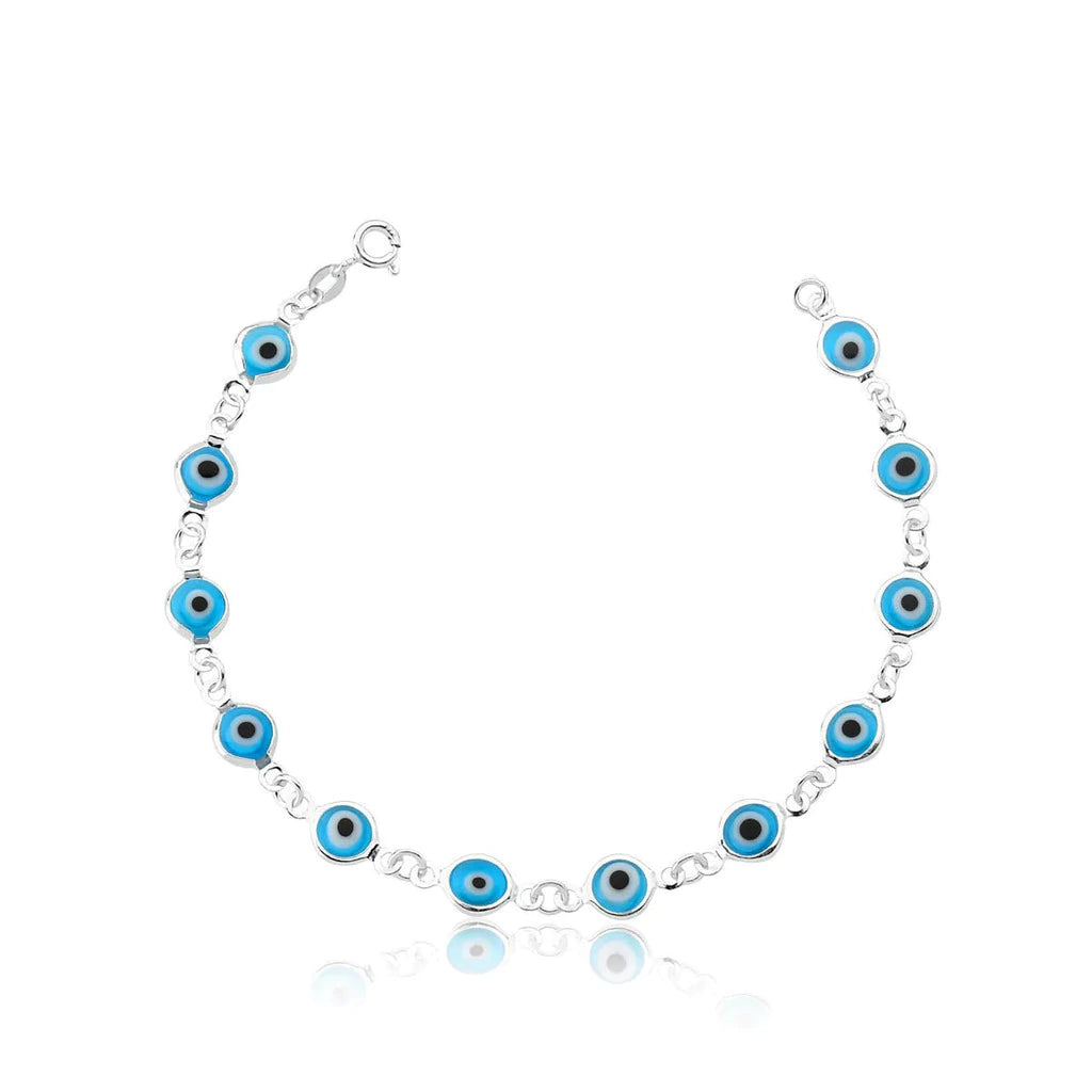 Pulseira Olho Grego Azul Celeste Mista - Prata 925