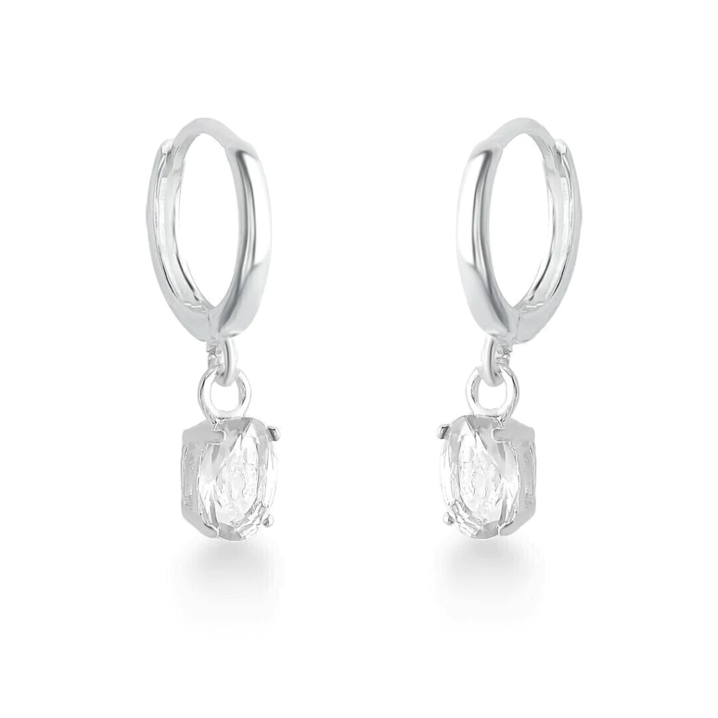 Brinco Argola Liso Oval Cristal de Prata 925