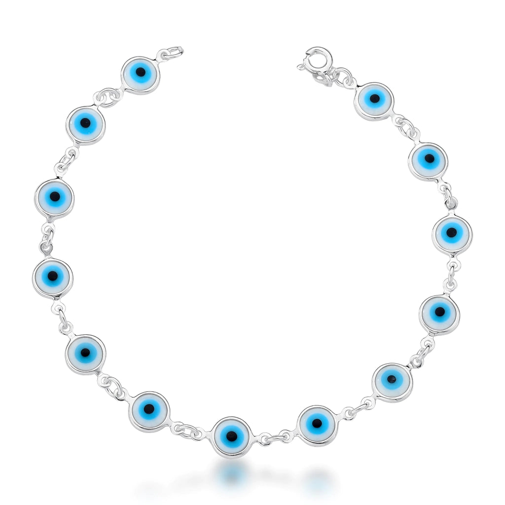 Pulseira Olho Grego Branco Mista-Prata 925