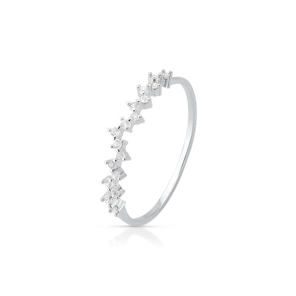 Anel Zig Zag Cravejado Cristal- PRATA 925
