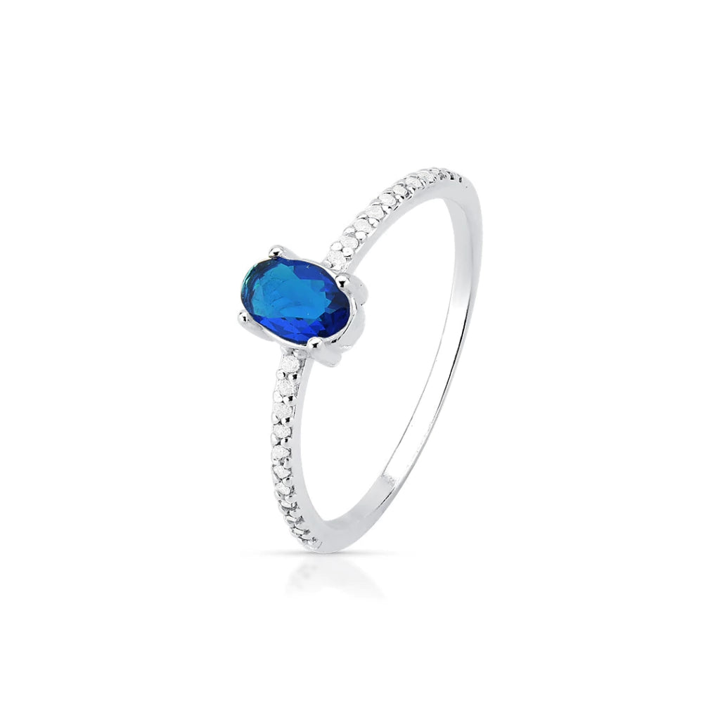 Anel Oval Azul Cravejado - PRATA 925