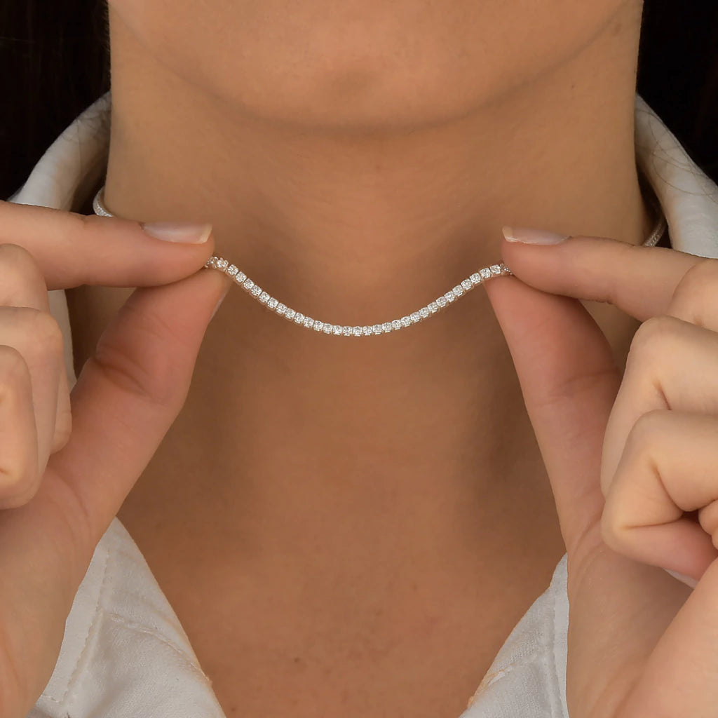Choker Riviera em Prata 925 com Cristais 2MM
