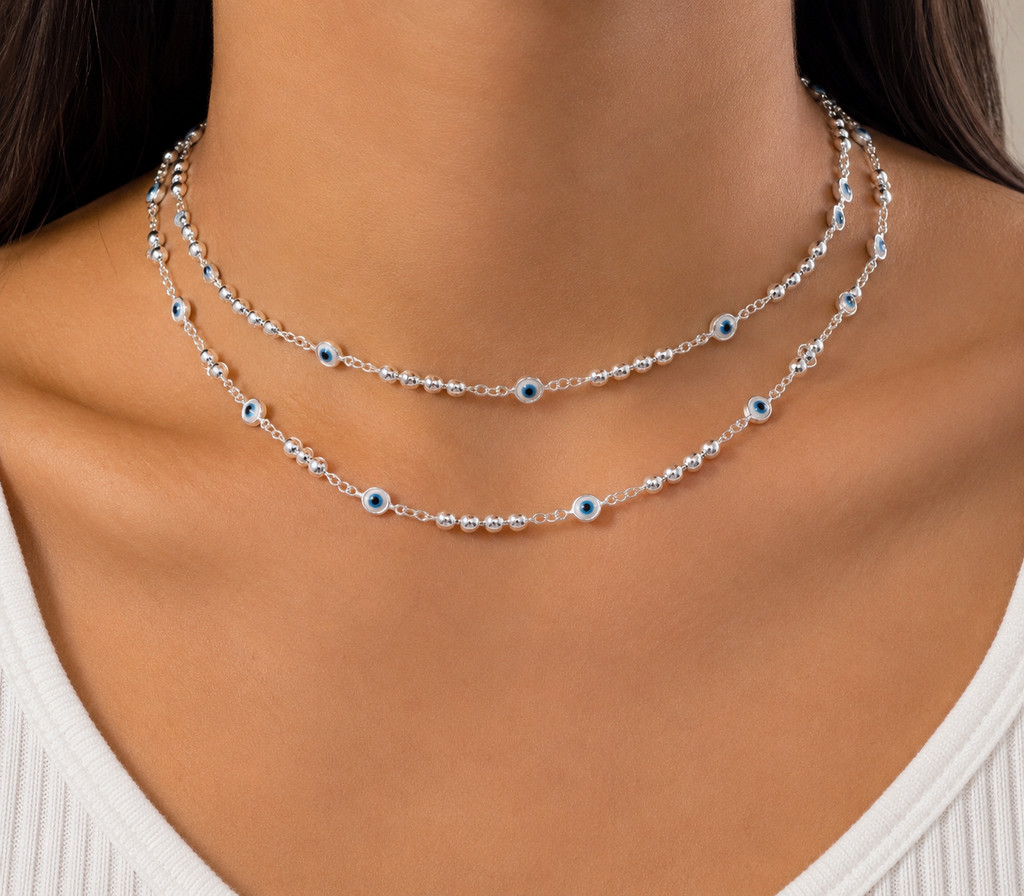 Choker em Prata 925 com Bolinhas e Olho Grego