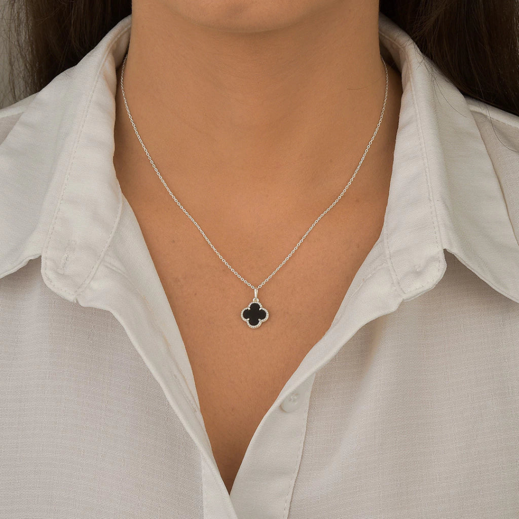 Colar Trevo Preto - Prata 925