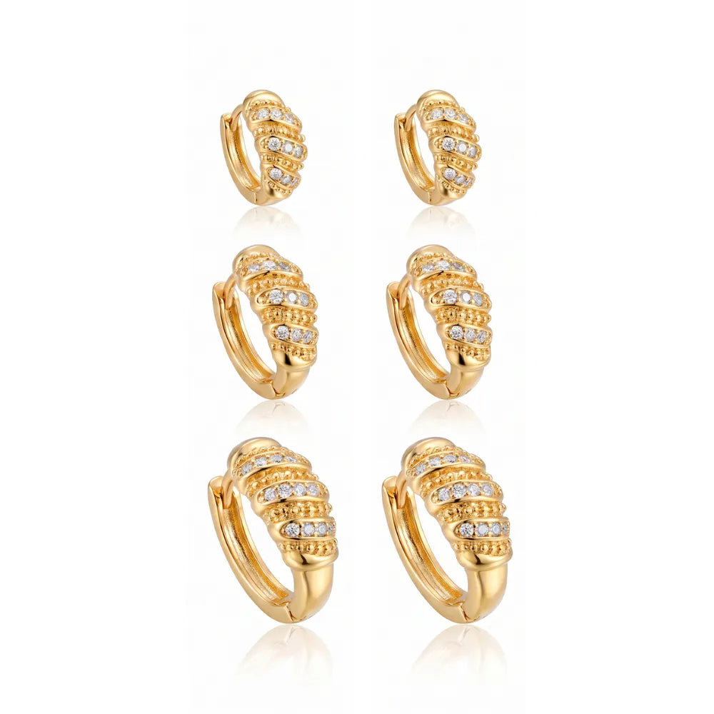Brinco Trio Argola com fileiras de Zircônia | Banho 18K