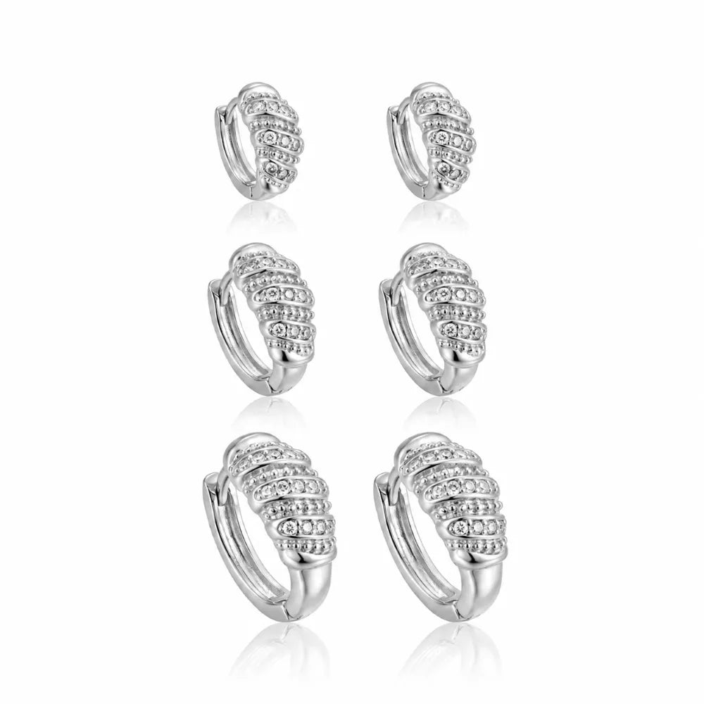 Brinco Trio Argola com Fileiras de Zircônia | Ródio Branco