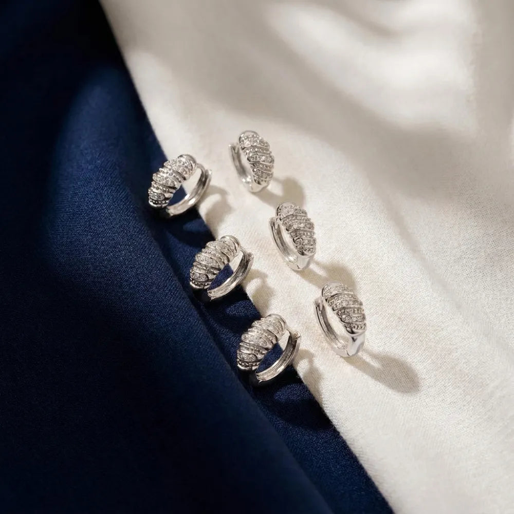 Brinco Trio Argola com Fileiras de Zircônia | Ródio Branco