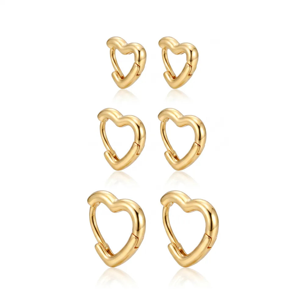 Brinco Trio Argola Coração Lisa |Banho Ouro 18K