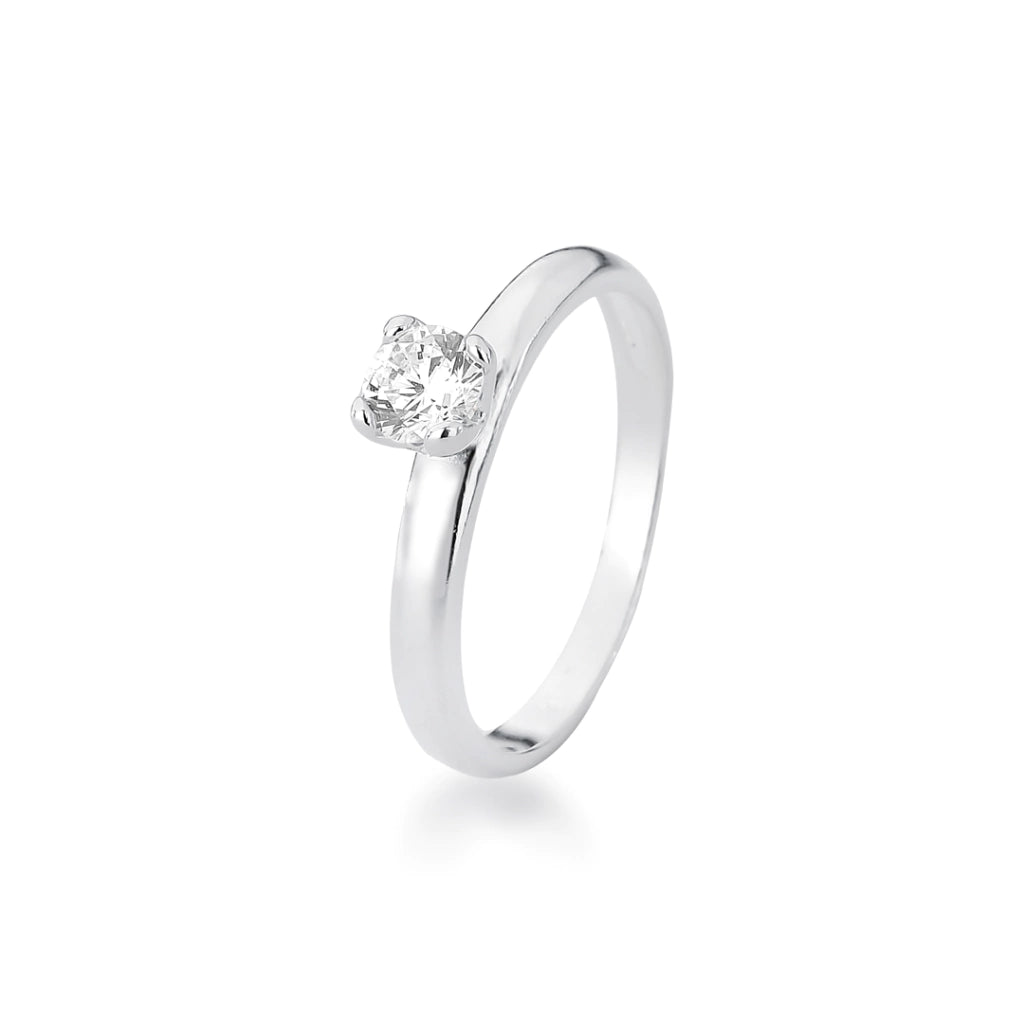 Anel Solitário  Zircônia Cristal - PRATA 925