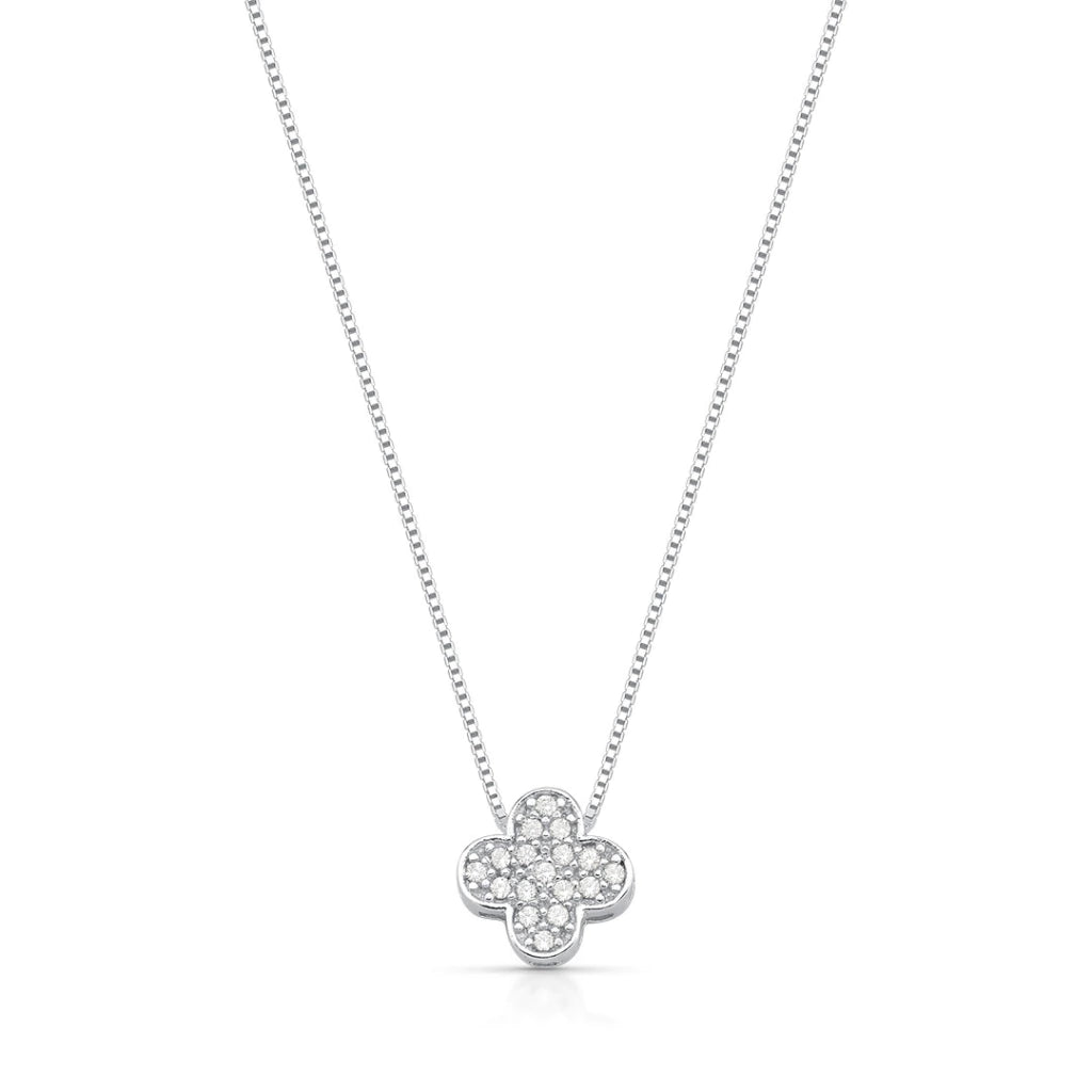 Colar Trevo Cravejado Cristal PRATA 925