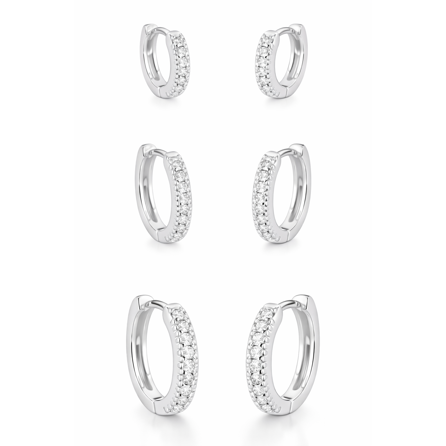 Trio de Argolinhas Cravejadas com Zircônia